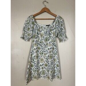 7 For All Mankind Floral mini dress‎ cotton Eyelet Puff Sleeve Cottagecore , XS